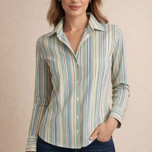 Moda International Multicolor Striped Button Down Shirt